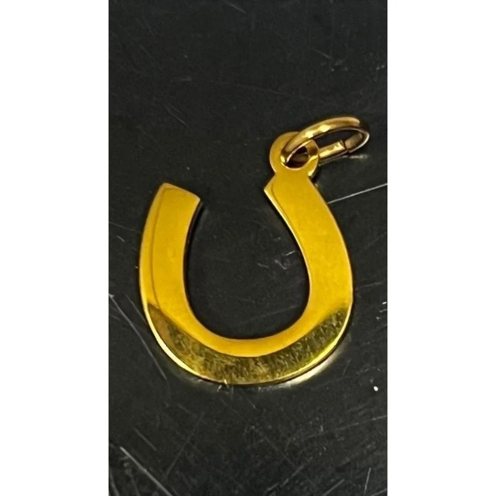 18K‎ Gold PVD Stainless Steel Turquoise Stone Horseshoe Charm 15mm NEW